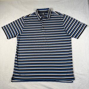FootJoy Polo Shirt Mens XL Blue Black Striped Oakhurst Golf Performance